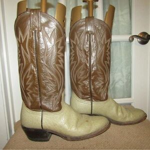 Vintage Women’s Nocona Cream and Brown Bison Leather Cowboy Boots 8.5 B